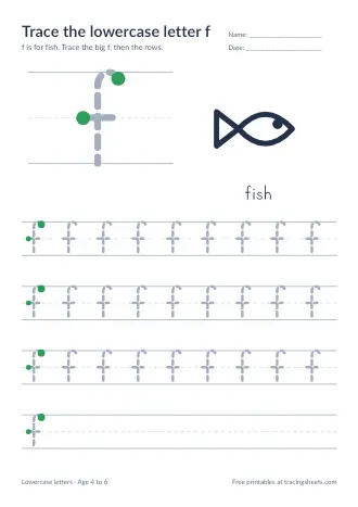 Preview of the trace the lowercase letter f worksheet