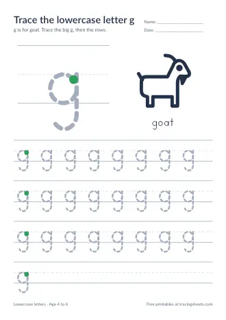 Preview of the trace the lowercase letter g worksheet