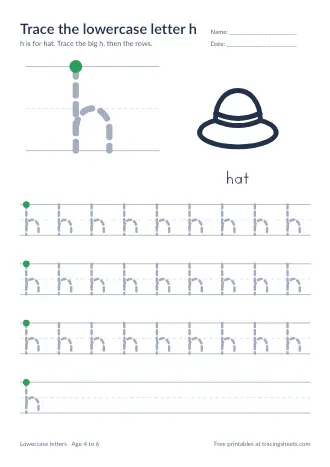 Preview of the trace the lowercase letter h worksheet