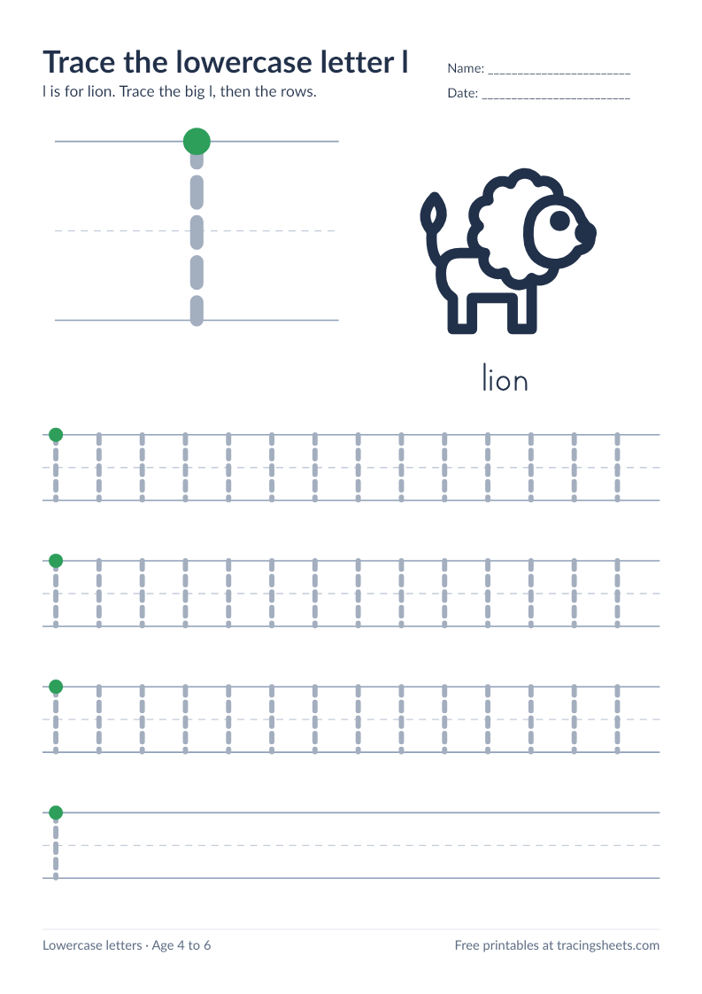 Preview of the printable trace the lowercase letter l worksheet