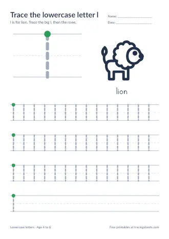Preview of the trace the lowercase letter l worksheet