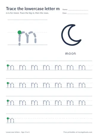 Preview of the trace the lowercase letter m worksheet