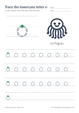Preview of the trace the lowercase letter o worksheet