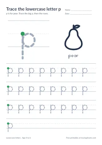 Preview of the trace the lowercase letter p worksheet
