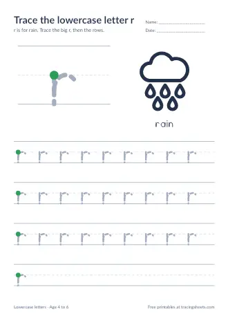 Preview of the trace the lowercase letter r worksheet