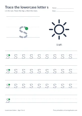 Preview of the trace the lowercase letter s worksheet