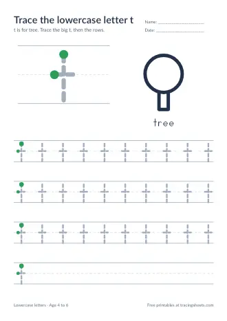 Preview of the trace the lowercase letter t worksheet