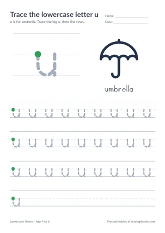Preview of the trace the lowercase letter u worksheet