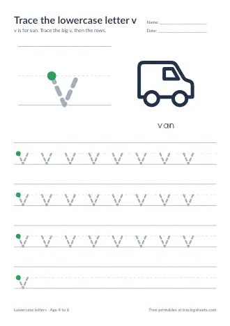 Preview of the trace the lowercase letter v worksheet