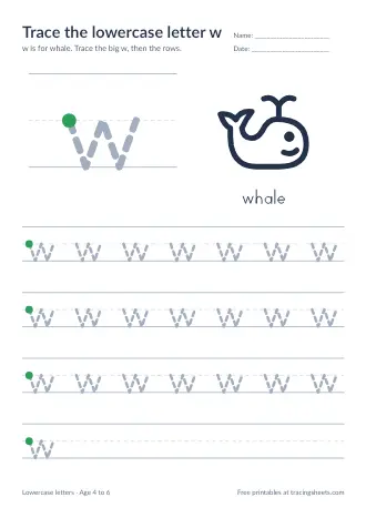 Preview of the trace the lowercase letter w worksheet