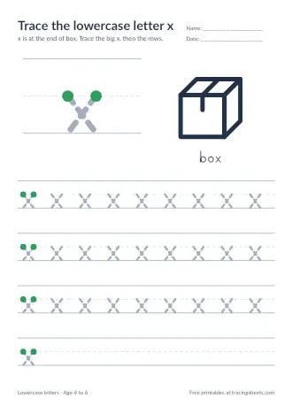Preview of the trace the lowercase letter x worksheet