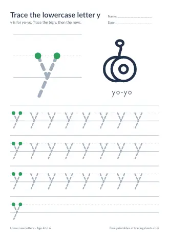 Preview of the trace the lowercase letter y worksheet