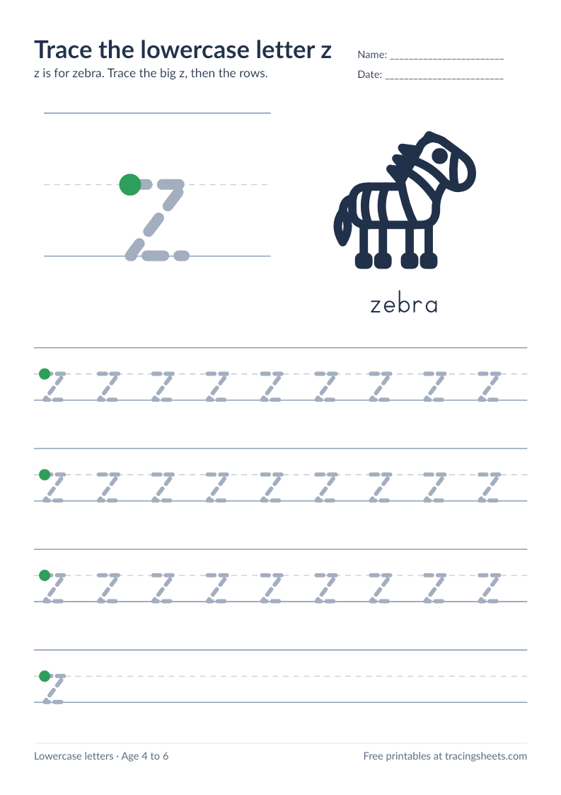 Preview of the printable trace the lowercase letter z worksheet