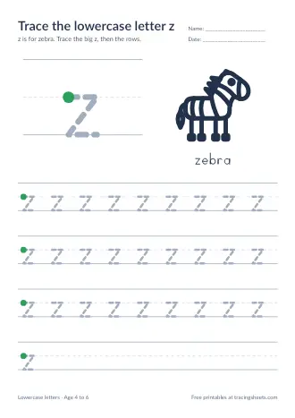 Preview of the trace the lowercase letter z worksheet