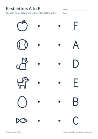 Preview of the first letters a to f worksheet