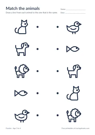 Preview of the match the animals worksheet