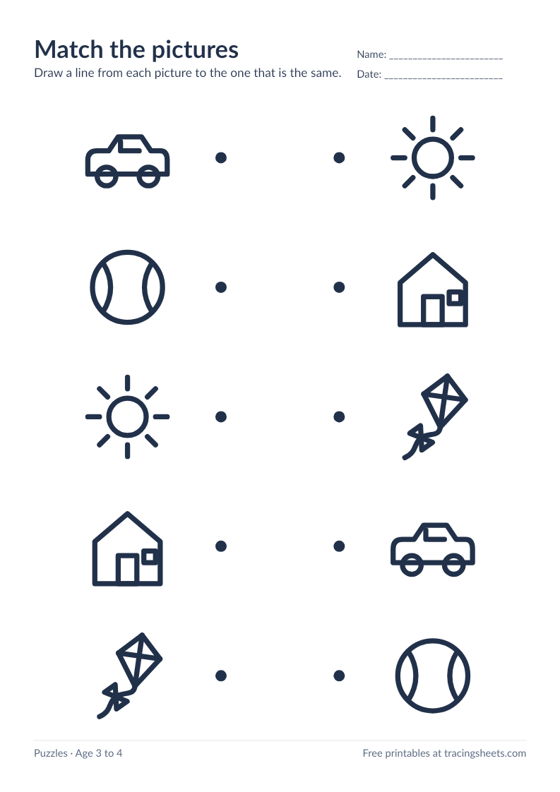 Preview of the printable match the pictures worksheet
