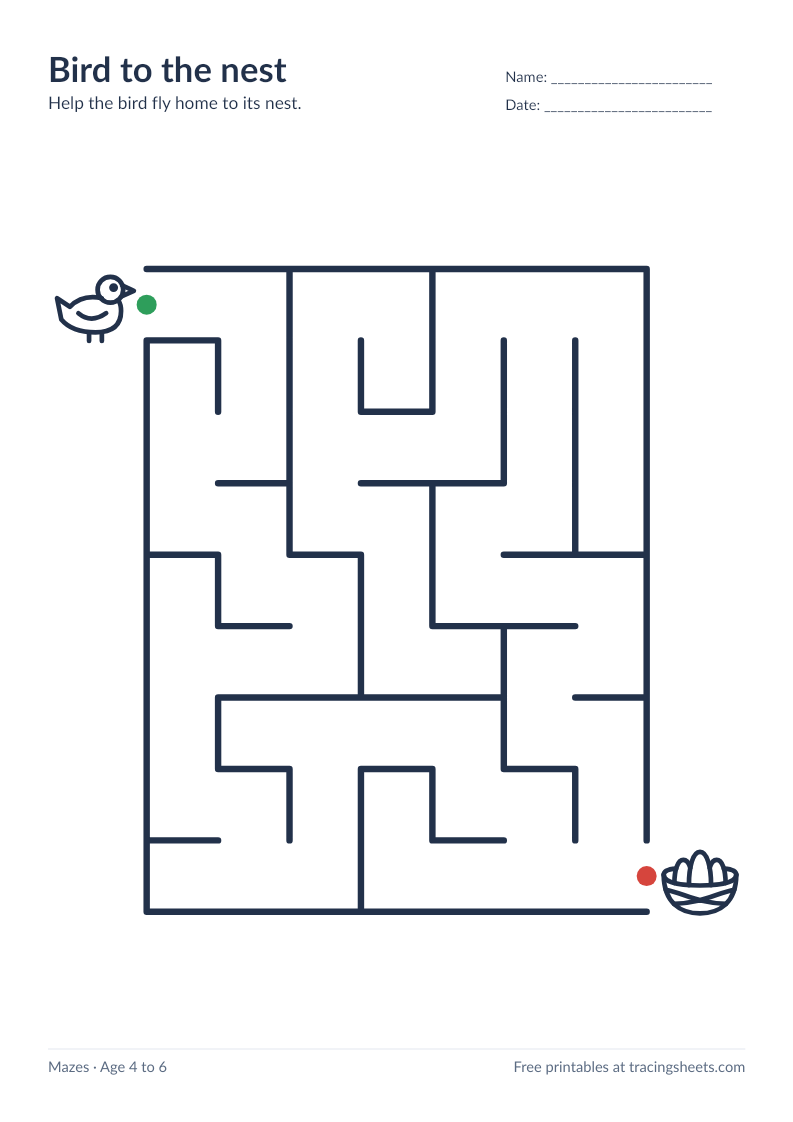 Preview of the printable bird to the nest worksheet