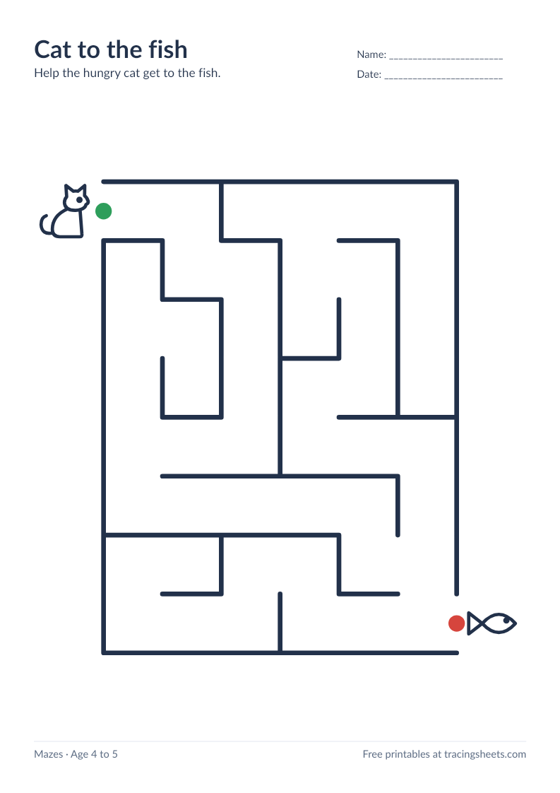 Preview of the printable cat to the fish worksheet
