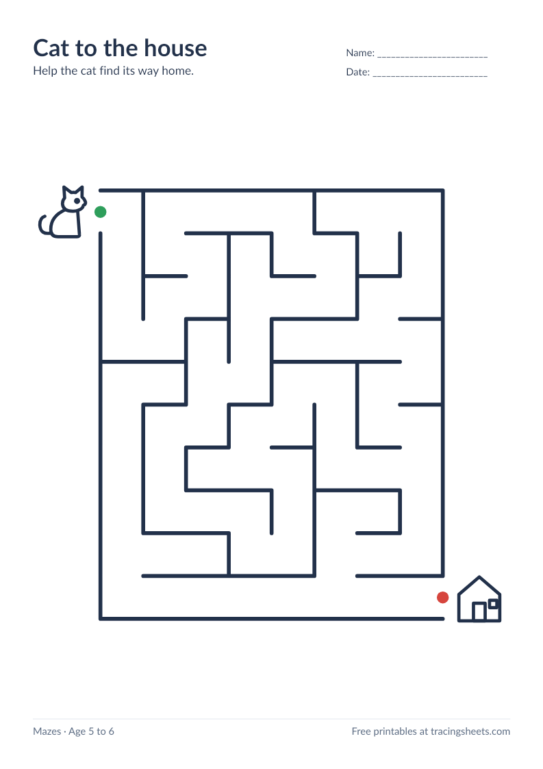 Preview of the printable cat to the house worksheet