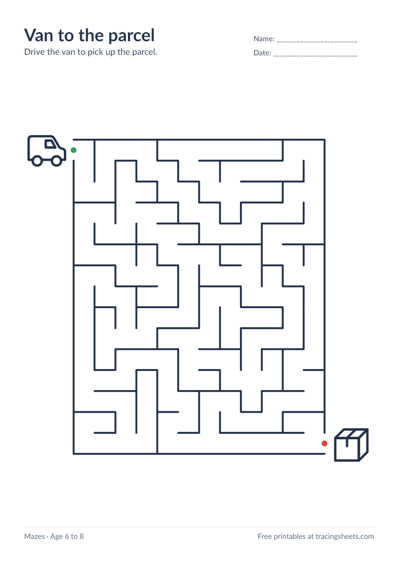 Preview of the printable van to the parcel worksheet