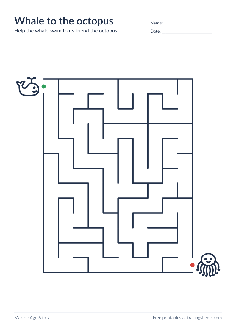 Preview of the printable whale to the octopus worksheet