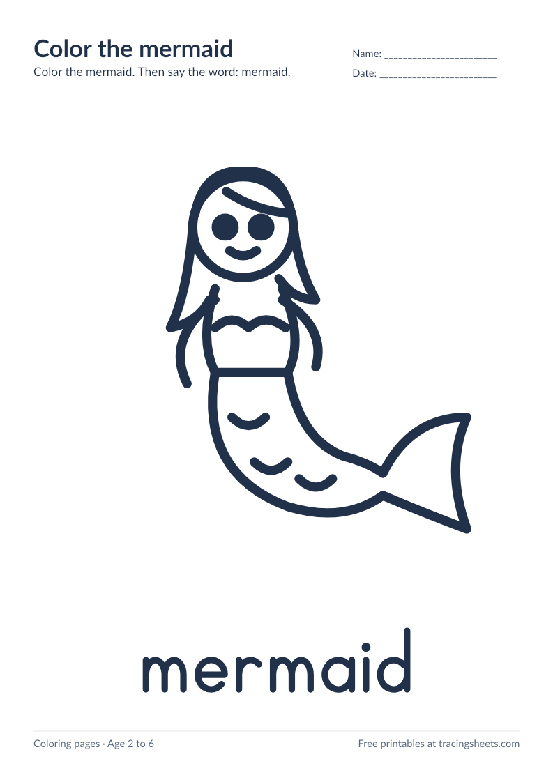 Preview of the printable color the mermaid worksheet