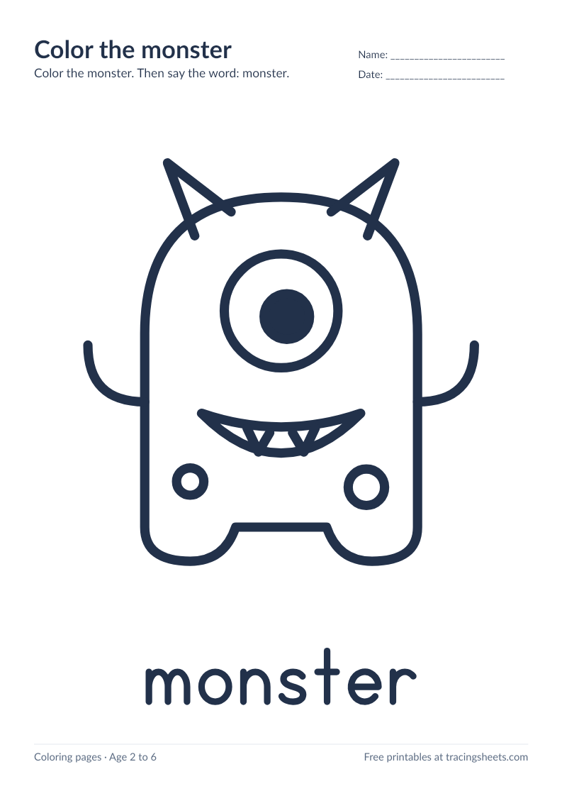 Preview of the printable color the monster worksheet
