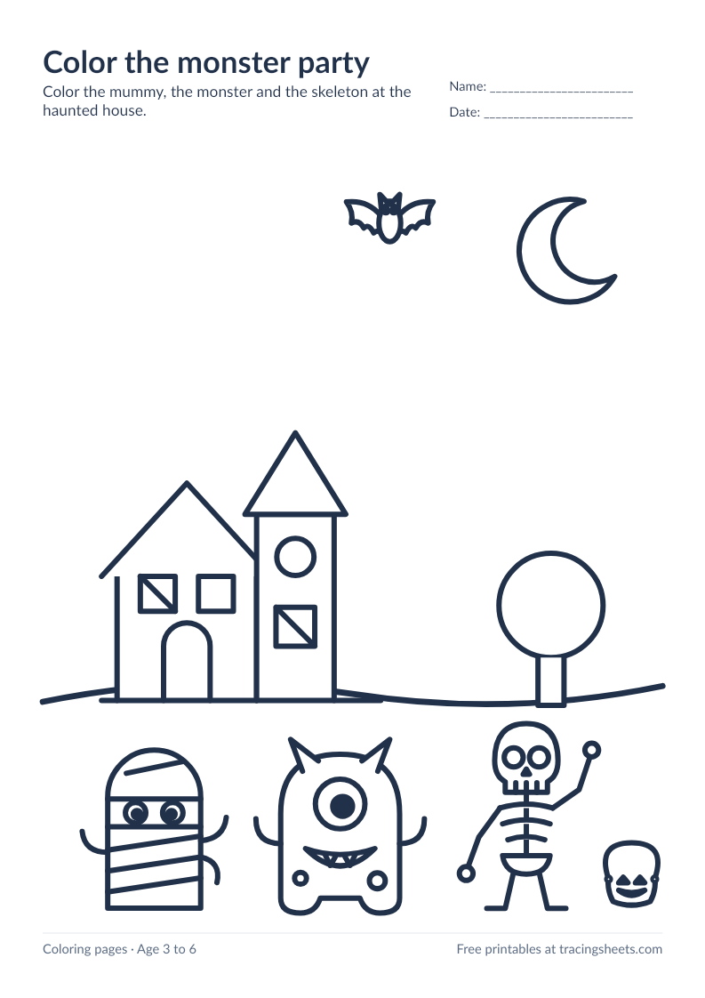 Preview of the printable color the monster party worksheet