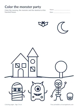 Preview of the color the monster party worksheet