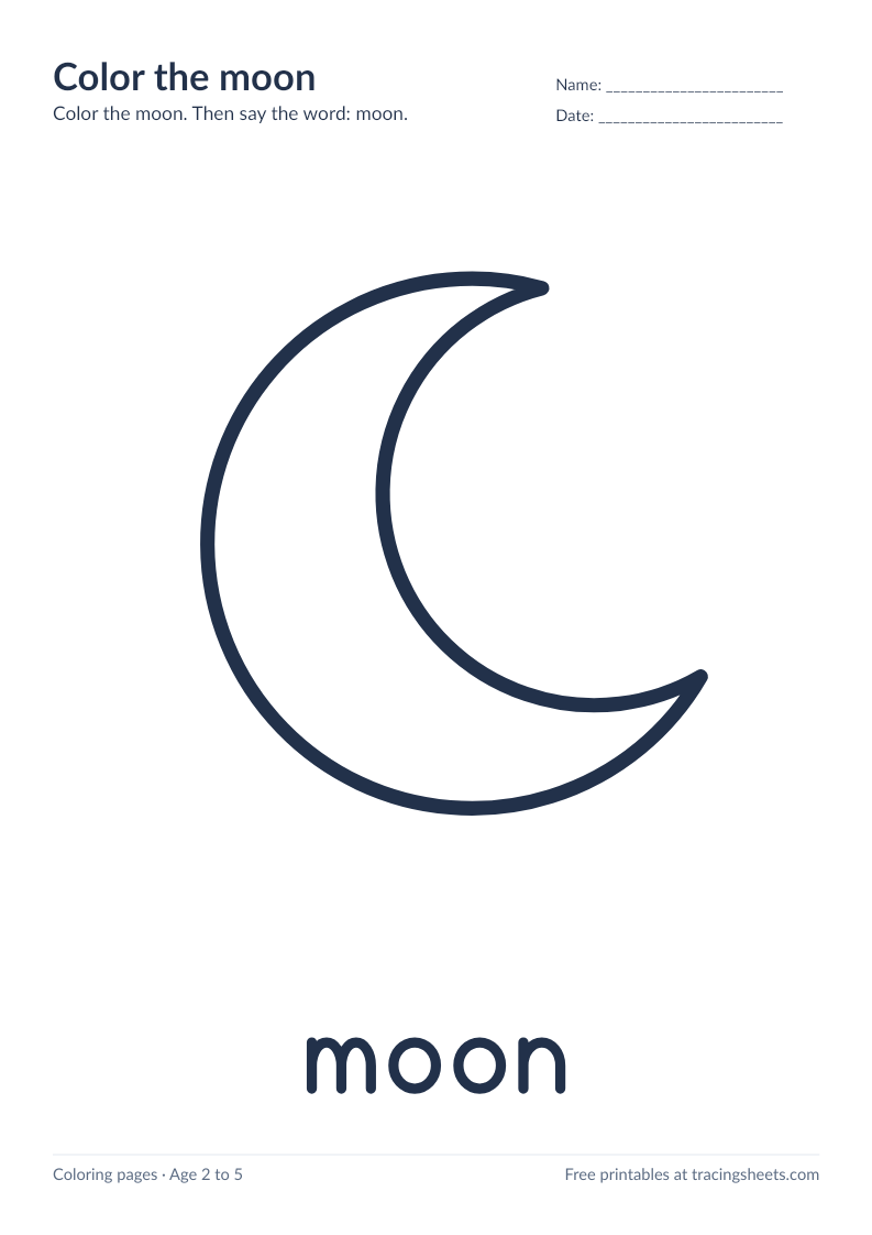 Preview of the printable color the moon worksheet