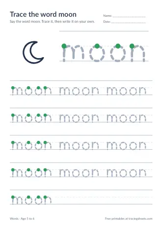 Preview of the trace the word moon worksheet