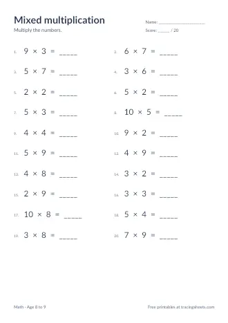 Preview of the mixed multiplication worksheet