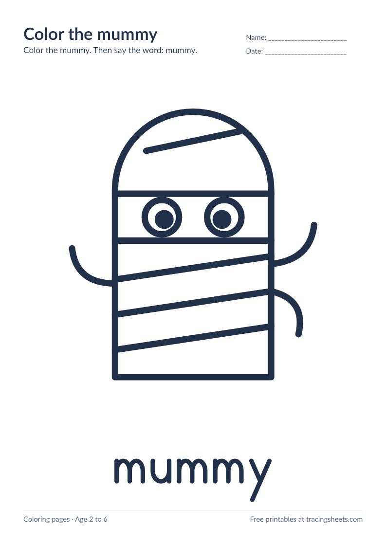 Preview of the printable color the mummy worksheet