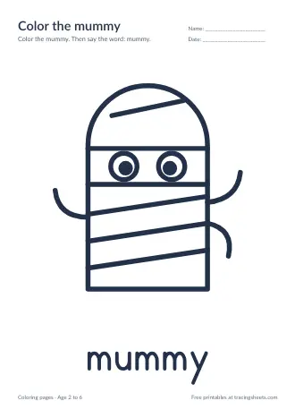 Preview of the color the mummy worksheet