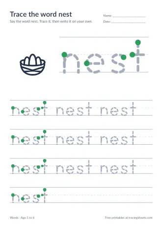 Preview of the trace the word nest worksheet