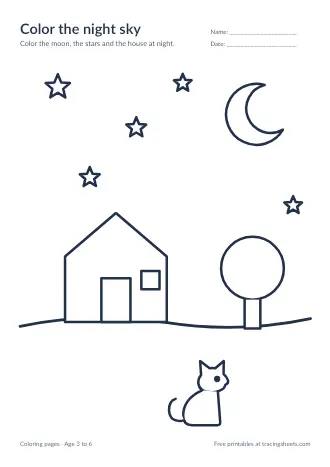 Preview of the color the night sky worksheet