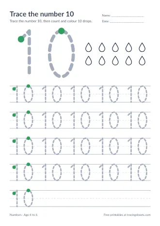 Preview of the trace the number 10 worksheet