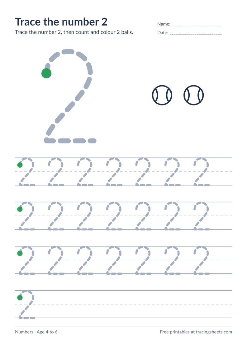 Preview of the printable trace the number 2 worksheet