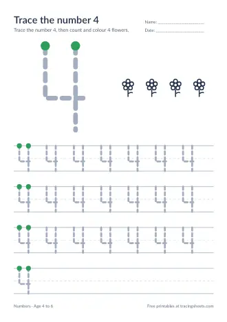 Preview of the trace the number 4 worksheet