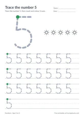 Preview of the trace the number 5 worksheet