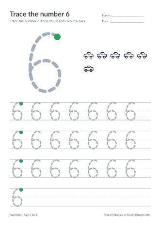 Preview of the trace the number 6 worksheet