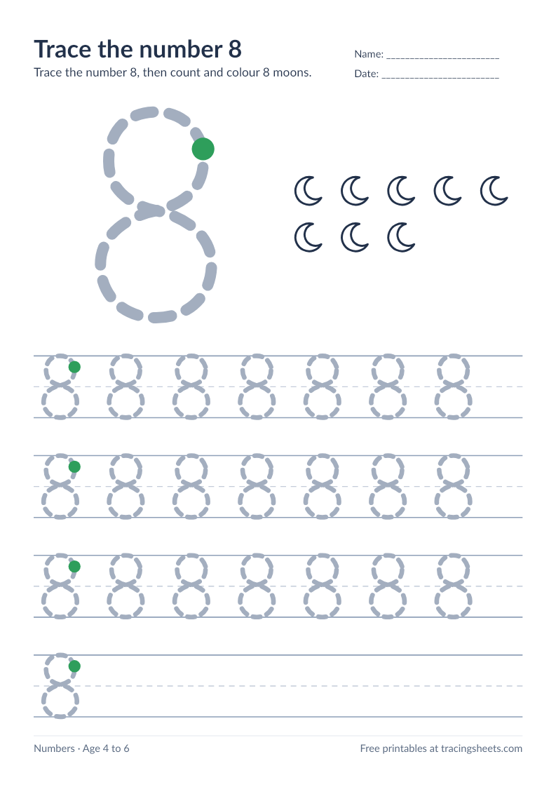 Preview of the printable trace the number 8 worksheet