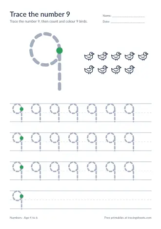 Preview of the trace the number 9 worksheet