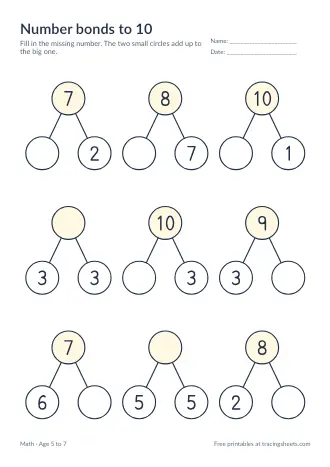 Preview of the number bonds to 10 worksheet