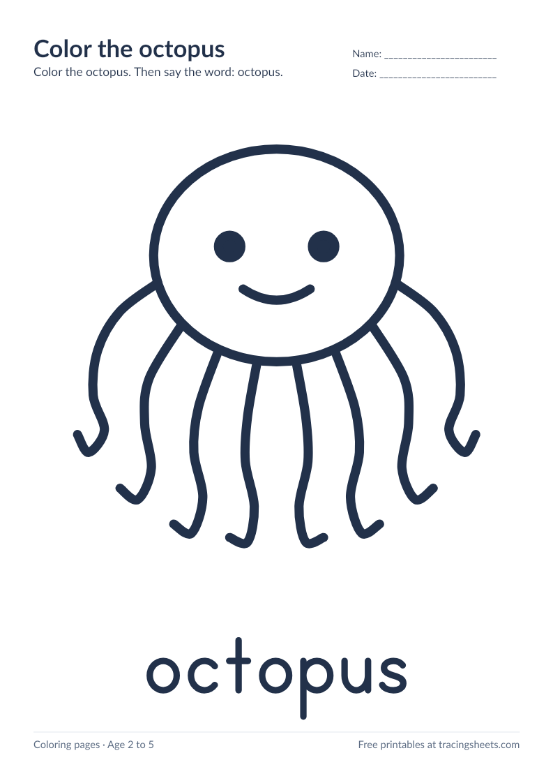 Preview of the printable color the octopus worksheet