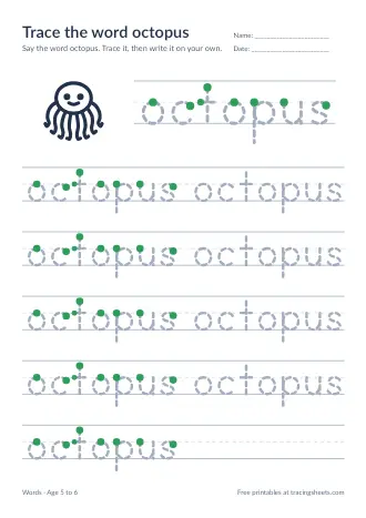 Preview of the trace the word octopus worksheet