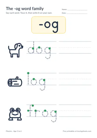 Preview of the the -og word family worksheet