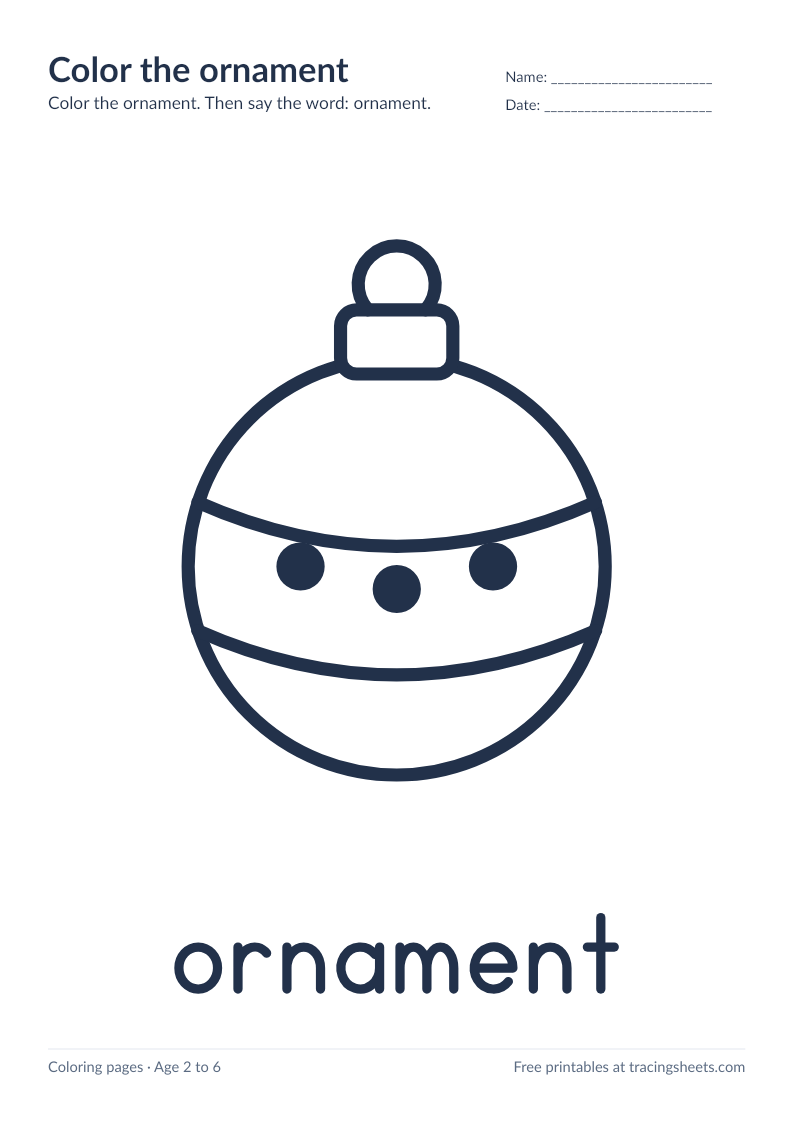 Preview of the printable color the ornament worksheet