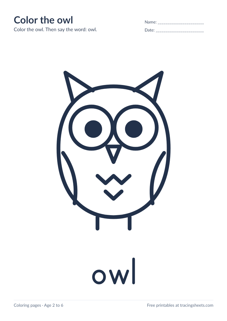Preview of the printable color the owl worksheet